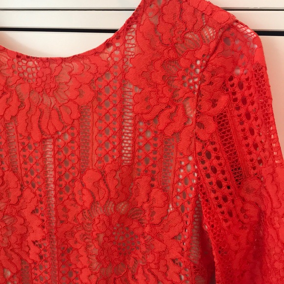 Vibrant Red-Orange Spring Lace Dress! - Picture 2 of 7